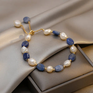 Bracelet Gourmette en Perles Naturelles Bleues et Blanches