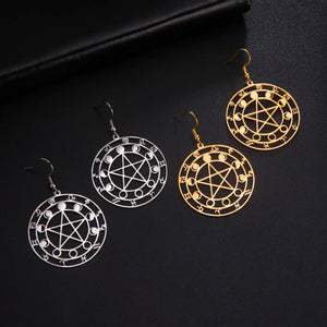 Boucles d'Oreilles Pentacle Pendantes Sorcellerie Wiccan Femme or