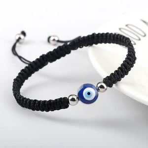 Bracelet Tresse Contre Mauvais Oeil Bleu noir et argent