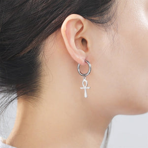 Boucles d'Oreilles Egyptiennes Croix D'Ankh Femme argent