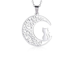 Collier Pendentif Lune de Chat argent