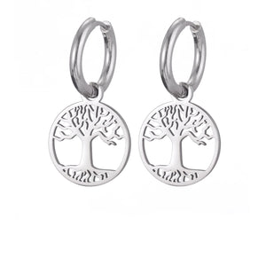 Boucles d'Oreilles Femme Créoles Pendantes Arbre de Vie argent