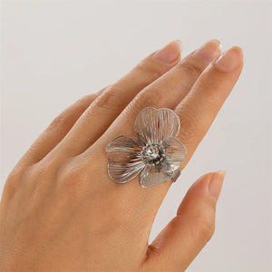 Bague Anneau Grosse Fleur Délicate argent