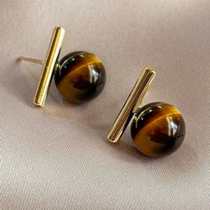 Boucles d'Oreilles Clou Femme Oeil de Tigre