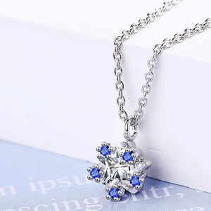 Collier Pendentif Flocon de Neige Femme Argent Bleu