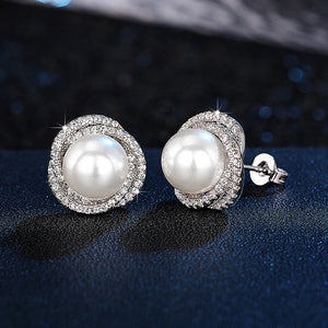 Boucles d'Oreilles Clou avec Perles et Strass argent