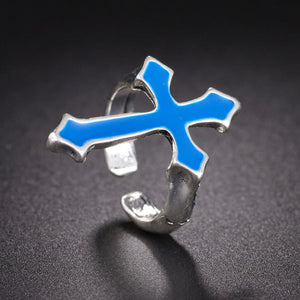 Bague Homme Chevalière Croix Chrétienne bleu