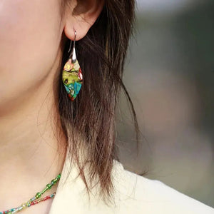 Boucles d'Oreilles Pendantes Goutte d'Eau Colorée argent et vert