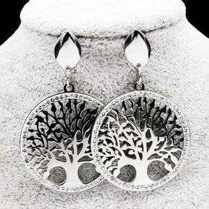 Boucles d'Oreilles Pendantes Arbre de Vie Argent