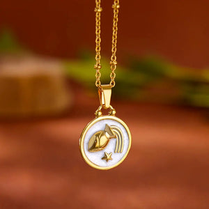 Collier Pendentif Or et Blanc Signe du Zodiaque 12 Constellations poisson