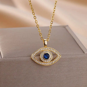 Collier Avec Pendentif Zircon Mauvais Oeil Bleu Turc or