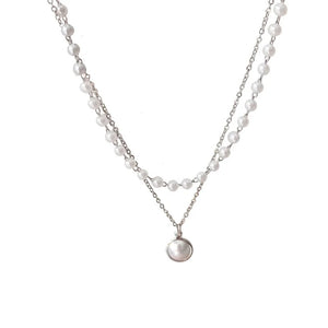 Collier avec Pendentif en Perles Blanches argent