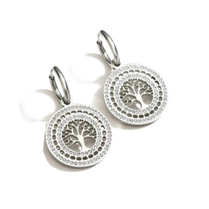 Boucles d'Oreilles Rondes Pendantes Arbre de Vie argent