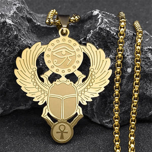 Collier Pendentif Scarabée Egyptien Oeil D'Horus or