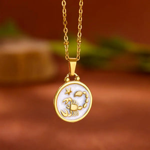 Collier Pendentif Or et Blanc Signe du Zodiaque 12 Constellations scorpion