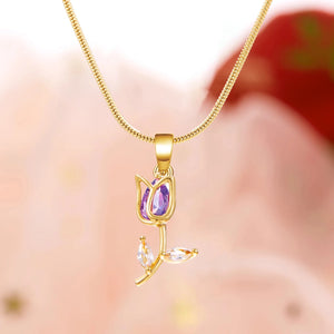 Collier avec Pendentif Fleur de Tulipe en Zircon violet