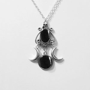 Collier Pendentif Triple Lune Sorcellerie Wiccan Femme noir