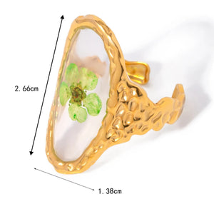 Grande Bague Anneau  Fleur dans Cadre Transparent