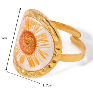 Grande Bague Anneau  Fleur dans Cadre Transparent