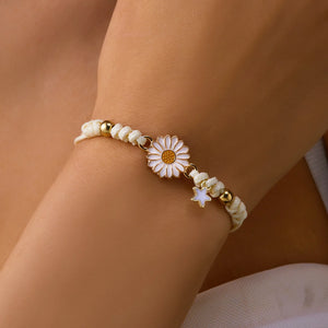 Bracelet Gourmette Fleur de Marguerite blanc