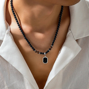 Collier Pendentif en Perles Noires pour Homme