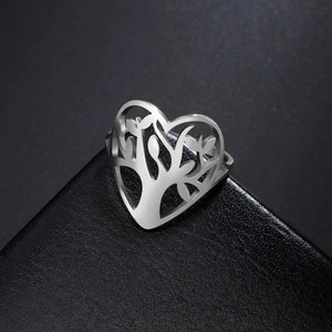 Bague Arbre de Vie Femme Anneau Coeur argent