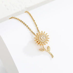 Collier Elégant avec Long Pendentif Fleur de Tournesol