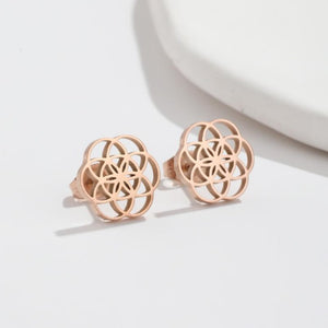 Boucles d'Oreilles Mandala Fleur de Vie Dawapara Femme or rose