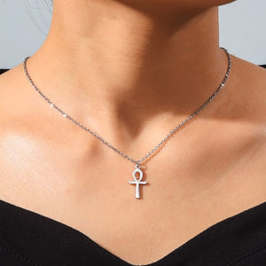 Collier Pendentif Egyptien Croix d'Ankh Femme argent