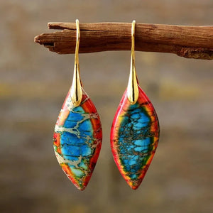 Boucles d'Oreilles Pendantes Goutte d'Eau Colorée or bleu et orange