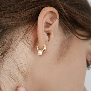 Boucles d'Oreilles Créoles de Style Rétro avec Perle