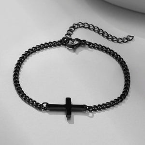 Bracelet Croix Chaîne Gourmette Homme noir