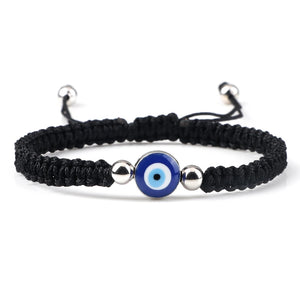 Bracelet Tresse Contre Mauvais Oeil Bleu noir et argent