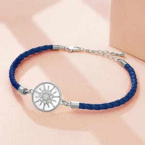 Bracelet Compas en Cuir Boussole Rose des Vents bleu nuit argent