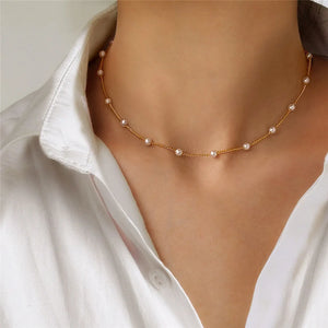 Collier Ras de Cou Femme avec Perles or