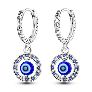 Boucles D'Oreilles Mauvais Oeil Bleu Rondes Et Perles