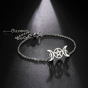 Bracelet Triple Lune Sorcellerie Gourmette Wiccan argent