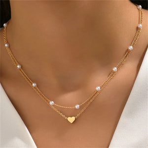 Collier Pendentif Coeur & Perles or