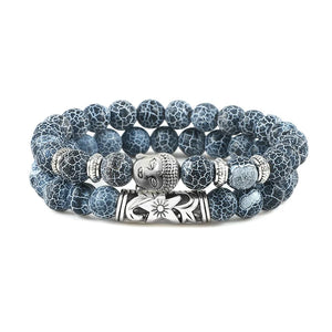 Bracelet Gourmette en Pierres Naturelles Bouddhiste gris