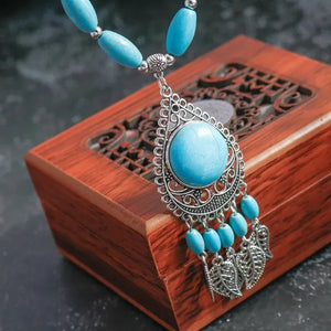 Collier Pendentif Ethnique Turquoise