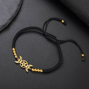 Bracelet Tressé Triple Lune Sorcellerie Gourmette Wiccan noir