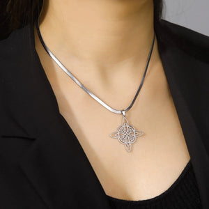 Collier Pendentif Wiccan Noeud de Sorcière Femme Amulette de Protection argent