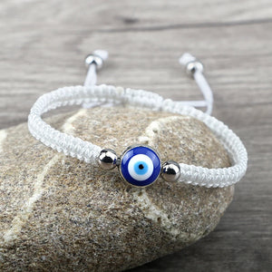 Bracelet Tresse Contre Mauvais Oeil Bleu blanc et argent