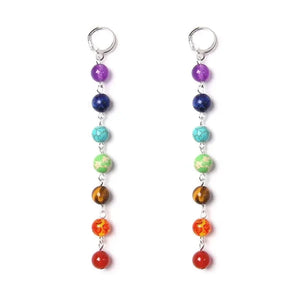 Boucles d'Oreilles Pendantes 7 Chakras Femme argent