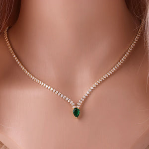 Charmant Collier Ras de Cou Pendentif Goutte d'Eau et Zircon argent et vert