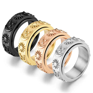 Bague Anneau Anti-Stress Tournant Lune et Soleil or rose