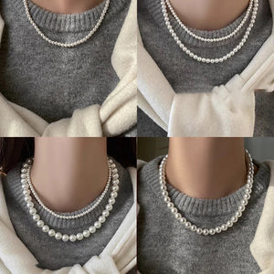 Elégant Collier Ras de Cou en Perles Blanches