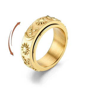 Bague Anneau Anti-Stress Tournant Lune et Soleil or