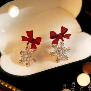 Boucles d'Oreilles Noeud Flocon de Neige Hiver Femme rouge