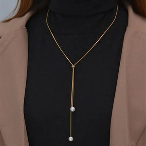 Long Collier Pendentif avec Perles or